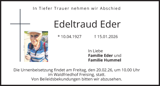 Traueranzeige von Edeltraud Eder von merkurtz