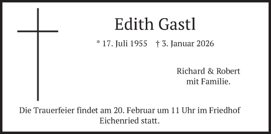 Traueranzeige von Edith Gastl von merkurtz