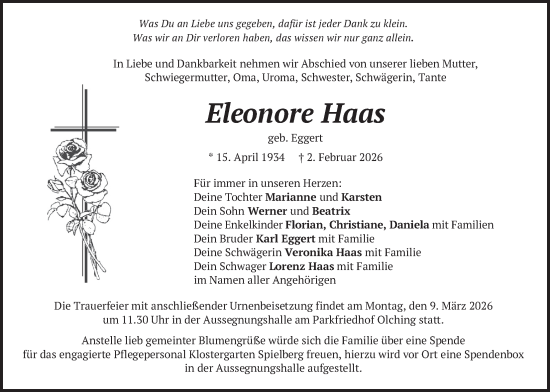 Traueranzeige von Eleonore Haas von merkurtz