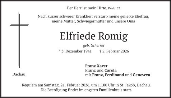 Traueranzeige von Elfriede Romig von merkurtz