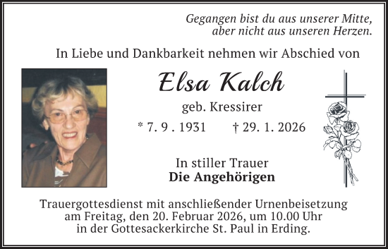 Traueranzeige von Elsa Kalch von merkurtz