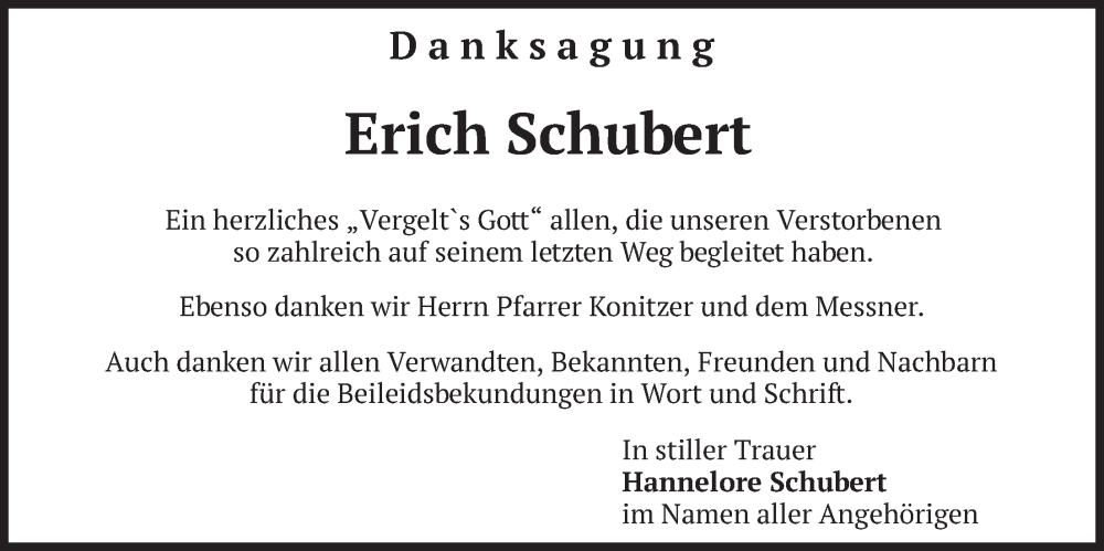  Traueranzeige für Erich Schubert vom 07.02.2026 aus merkurtz