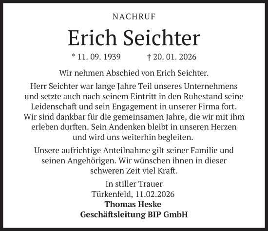 Traueranzeige von Erich Seichter von merkurtz