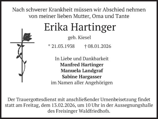 Traueranzeige von Erika Hartinger von merkurtz