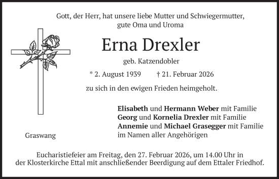 Traueranzeige von Erna Drexler von merkurtz