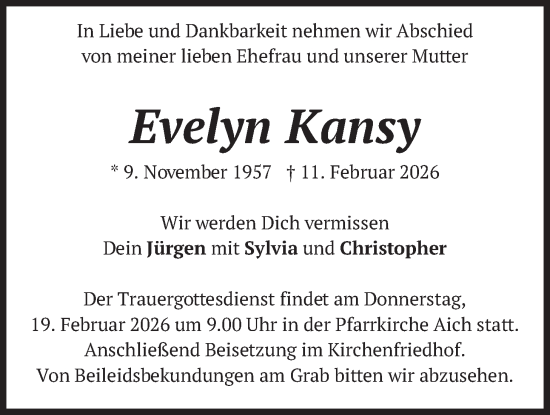 Traueranzeige von Evelyn Kansy von merkurtz