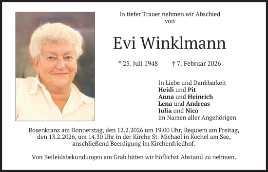 Traueranzeige von Evi Winklmann von merkurtz