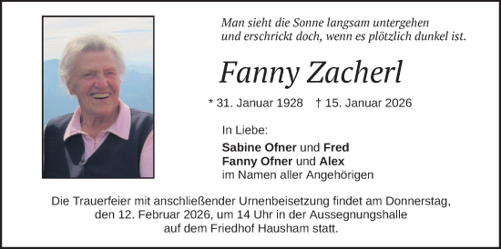 Traueranzeige von Fanny Zacherl von merkurtz
