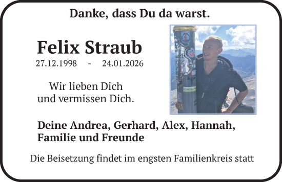 Traueranzeige von Felix Straub von merkurtz