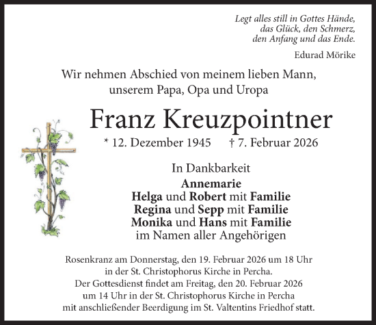 Traueranzeige von Franz Kreuzpointner von merkurtz