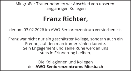 Traueranzeige von Franz Richter von merkurtz
