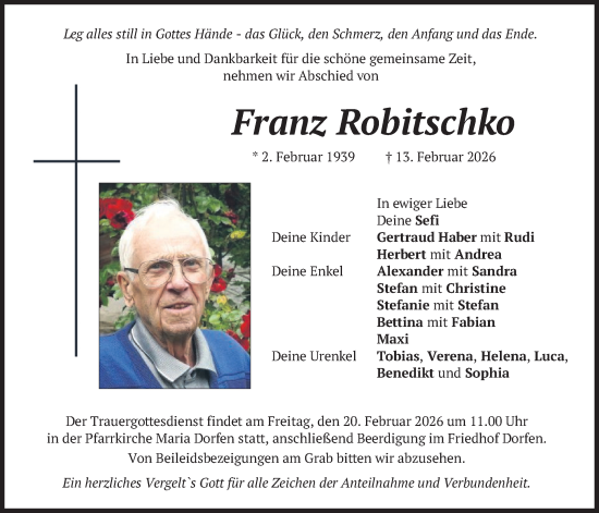 Traueranzeige von Franz Robitschko von merkurtz