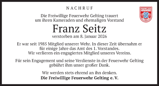 Traueranzeige von Franz Seitz von merkurtz