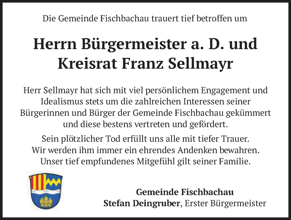  Traueranzeige für Franz Sellmayr vom 07.02.2026 aus merkurtz