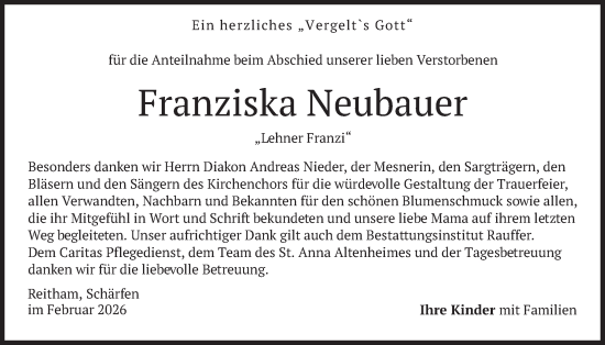 Traueranzeige von Franziska Neubauer von merkurtz