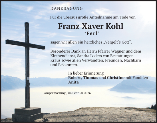 Traueranzeige von Franz Xaver Kohl von merkurtz
