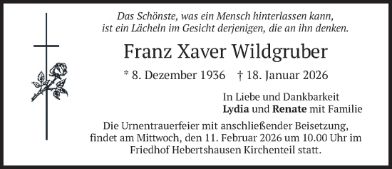 Traueranzeige von Franz Xaver Wildgruber von merkurtz