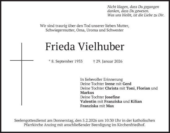 Traueranzeige von Frieda Vielhuber von merkurtz