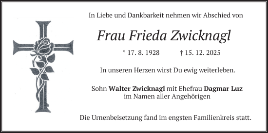 Traueranzeige von Frieda Zwicknagl von merkurtz