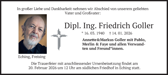 Traueranzeige von Friedrich Goller von merkurtz