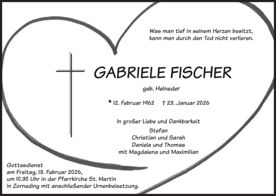 Traueranzeige von Gabriele Fischer von merkurtz