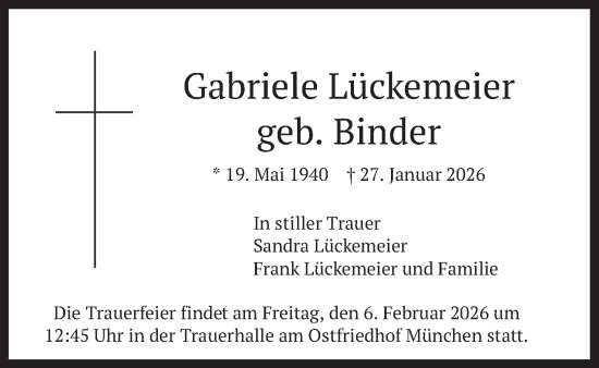 Traueranzeige von Gabriele Lückemeier von merkurtz
