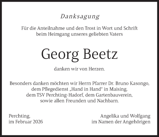 Traueranzeige von Georg Beetz von merkurtz