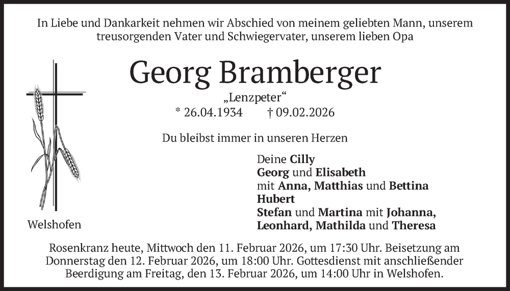  Traueranzeige für Georg Bramberger vom 11.02.2026 aus merkurtz