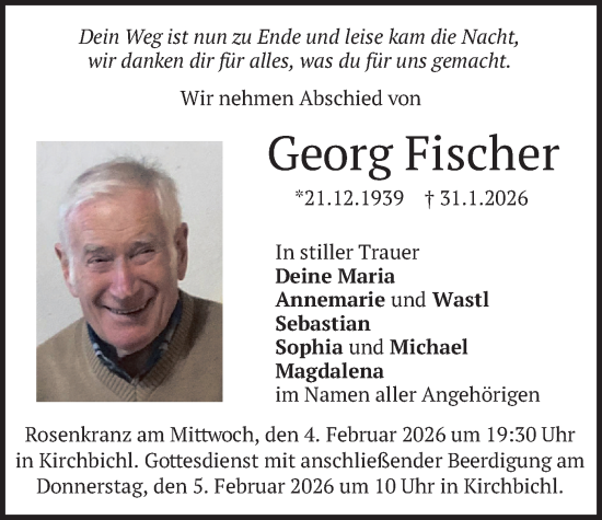Traueranzeige von Georg Fischer von merkurtz