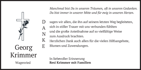 Traueranzeige von Georg Krimmer von merkurtz