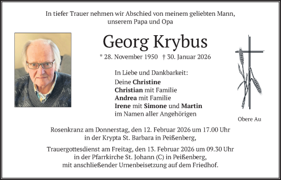 Traueranzeige von Georg Krybus von merkurtz