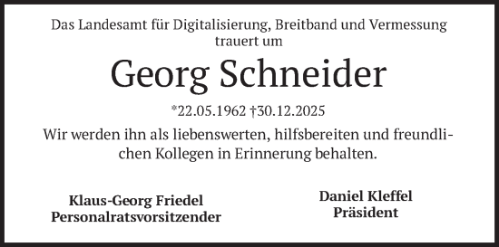 Traueranzeige von Georg Schneider von merkurtz