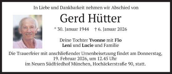 Traueranzeige von Gerd Hütter von merkurtz