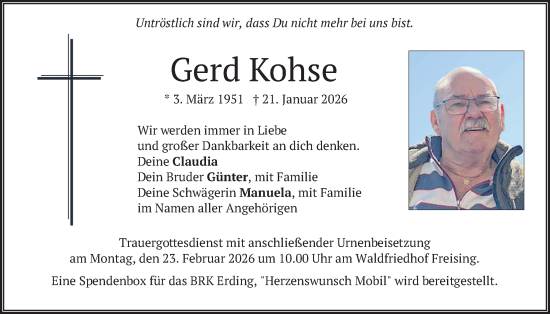 Traueranzeige von Gerd Kohse von merkurtz