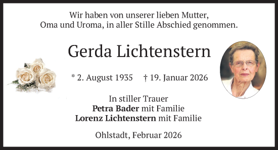 Traueranzeige von Gerda Lichtenstern von merkurtz