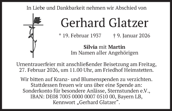 Traueranzeige von Gerhard Glatzer von merkurtz