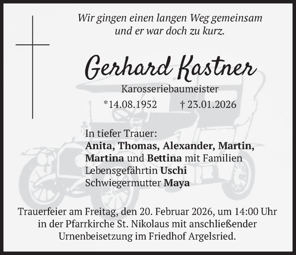  Traueranzeige für Gerhard Kastner vom 07.02.2026 aus merkurtz