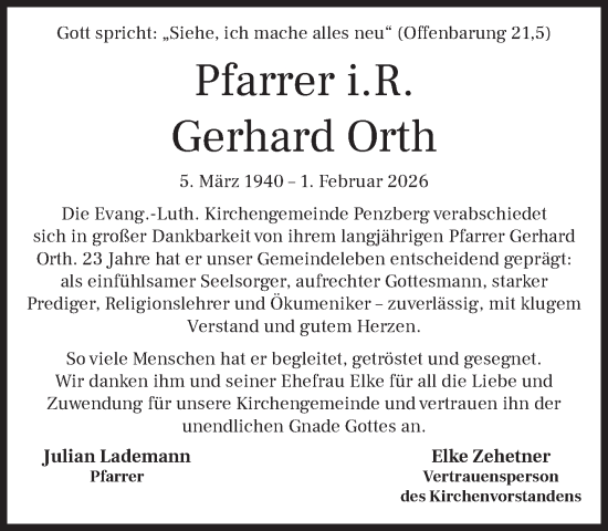 Traueranzeige von Gerhard Orth von Das Gelbe Blatt Penzberg