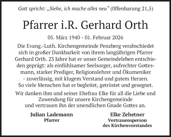 Traueranzeige von Gerhard Orth von merkurtz