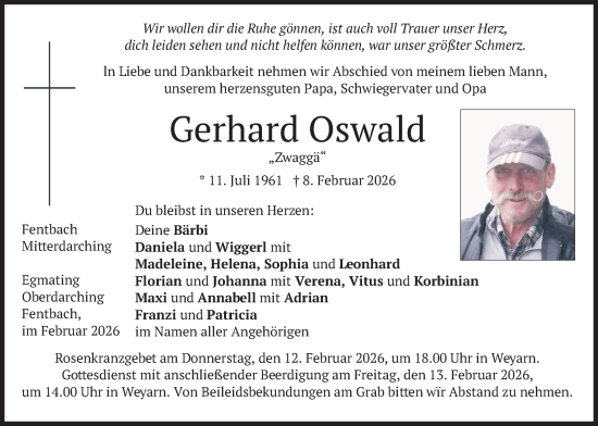 Traueranzeige von Gerhard Oswald von merkurtz