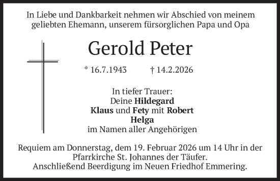 Traueranzeige von Gerold Peter von merkurtz