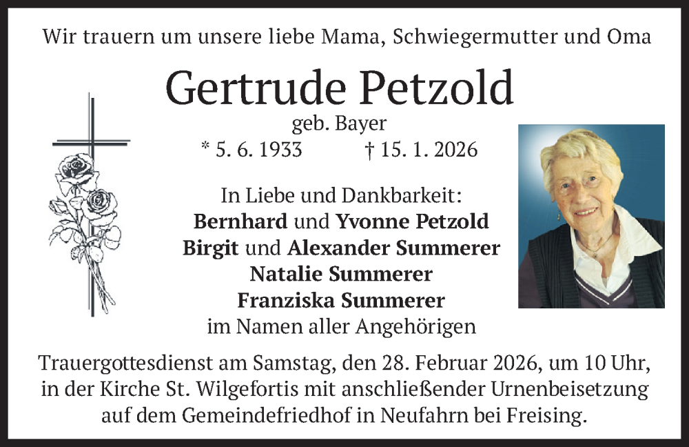  Traueranzeige für Gertrude Petzold vom 21.02.2026 aus merkurtz