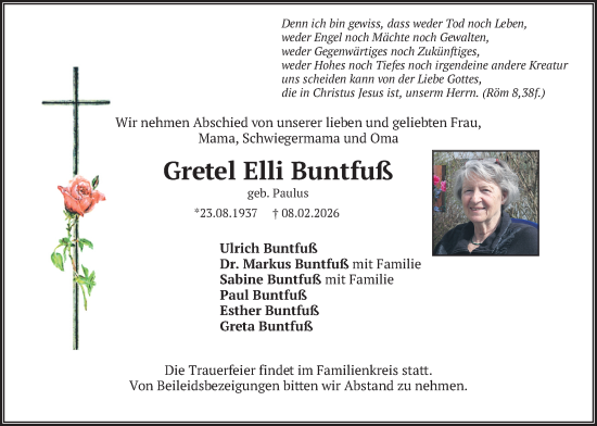 Traueranzeige von Gretel Elli Buntfuß von merkurtz