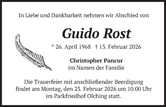 Traueranzeige von Guido Rost von merkurtz
