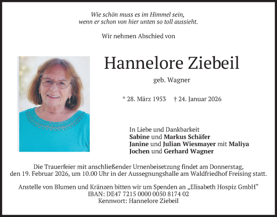 Traueranzeige von Hannelore Ziebeil von merkurtz