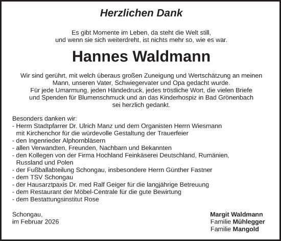 Traueranzeige von Hannes Waldmann von merkurtz