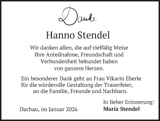 Traueranzeige von Hanno Stendel von merkurtz