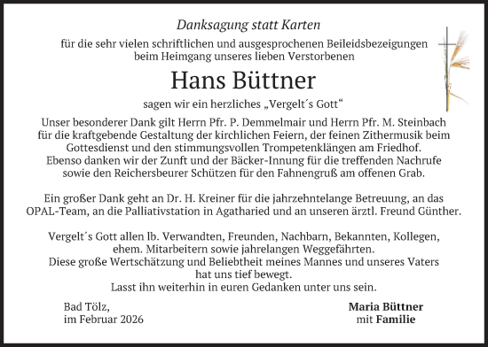Traueranzeige von Hans Büttner von merkurtz