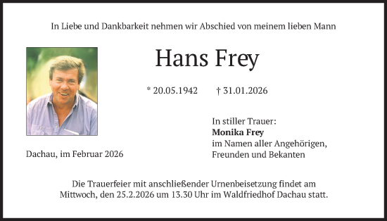 Traueranzeige von Hans Frey von merkurtz