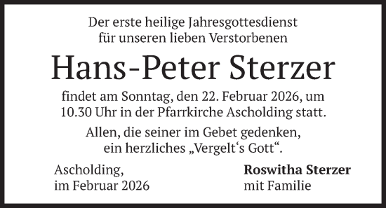Traueranzeige von Hans-Peter Sterzer von merkurtz